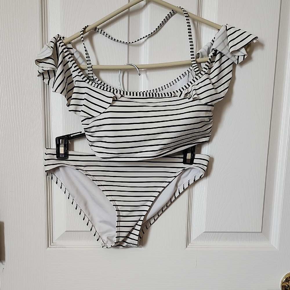 Vince Camuto Black and White Striped Bikini